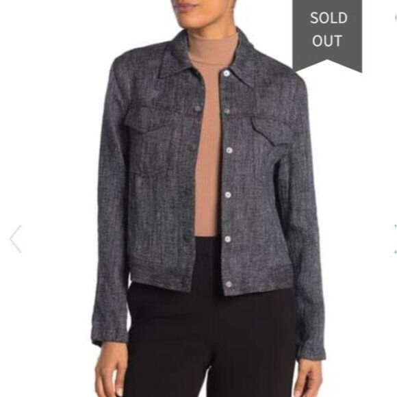 Theory Trucker Jacket Herring Melange Front Buttons Navy Blue Size Large Women's - Picture 1 of 12